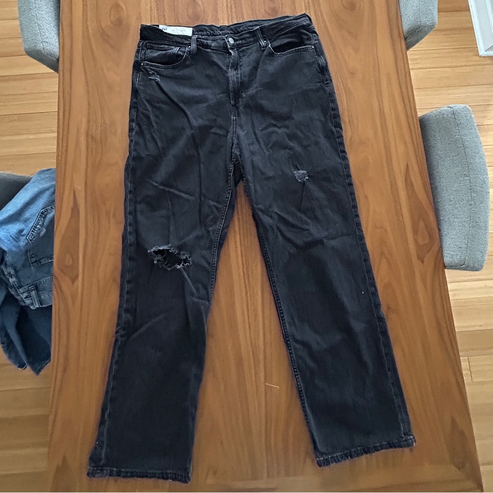 GAP 90s Loose High Rise distressed faded black baggy jeans (32/14)